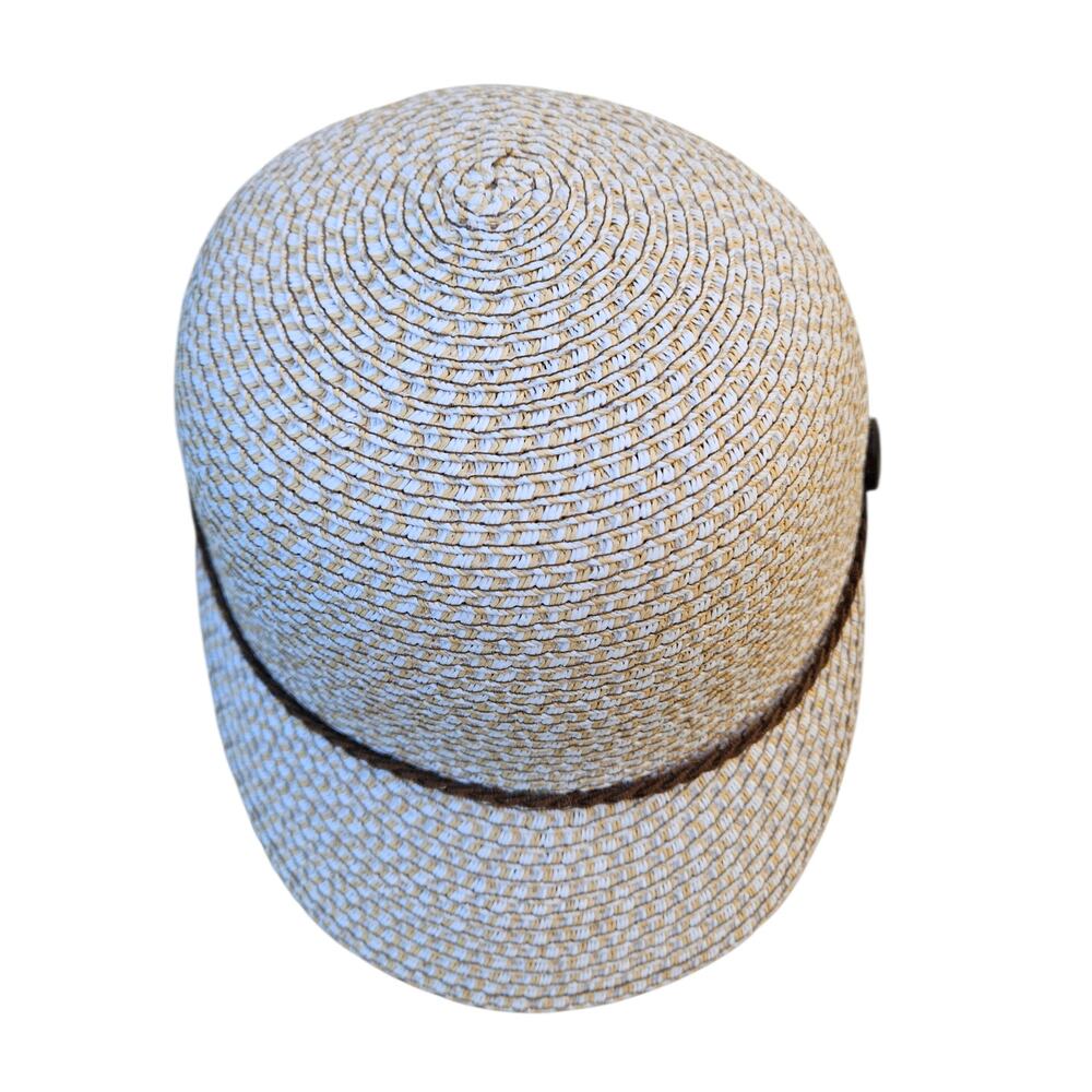Cruise Line Straw Visor Hat Brown White Woven Beach Sun Protection